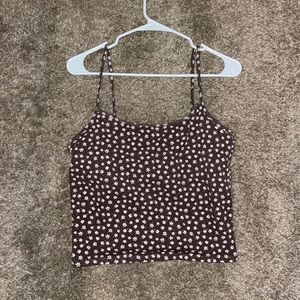 brown tank top with little white flowers